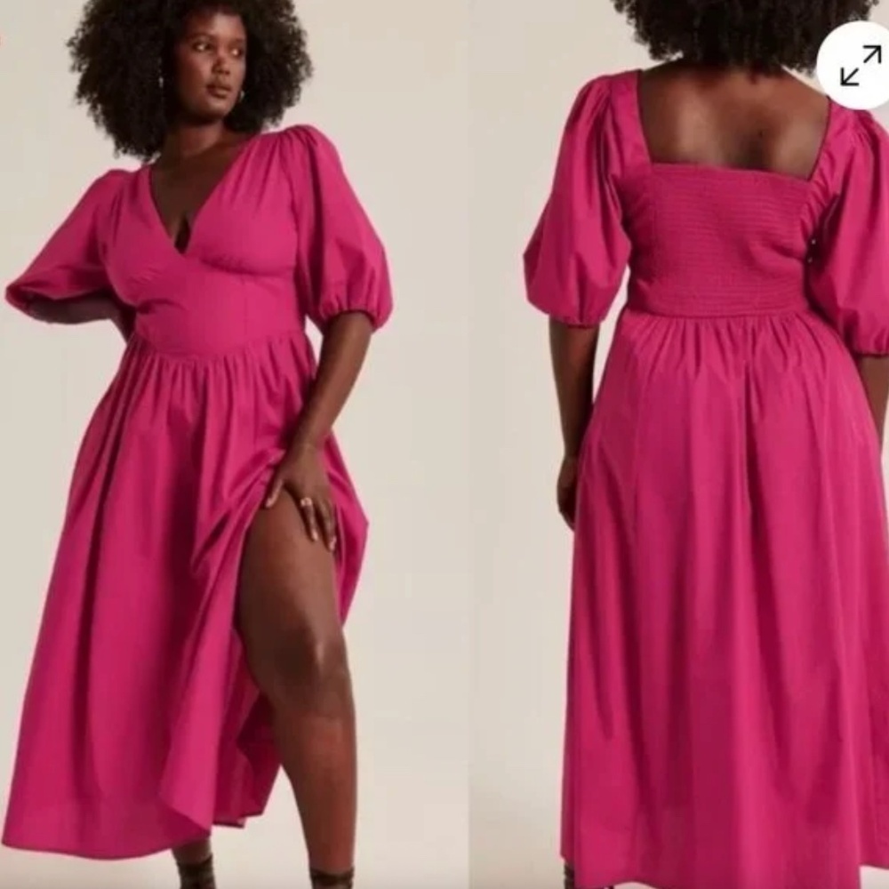 Abercrombie & Fitch Puff Sleeve Corset Midi Dress